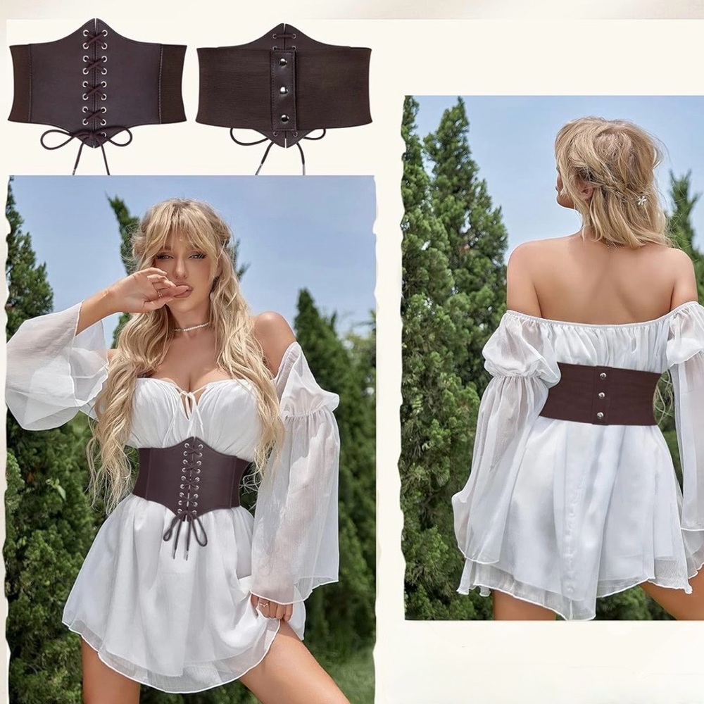 Brown Lace-Up Waist Corset Belt